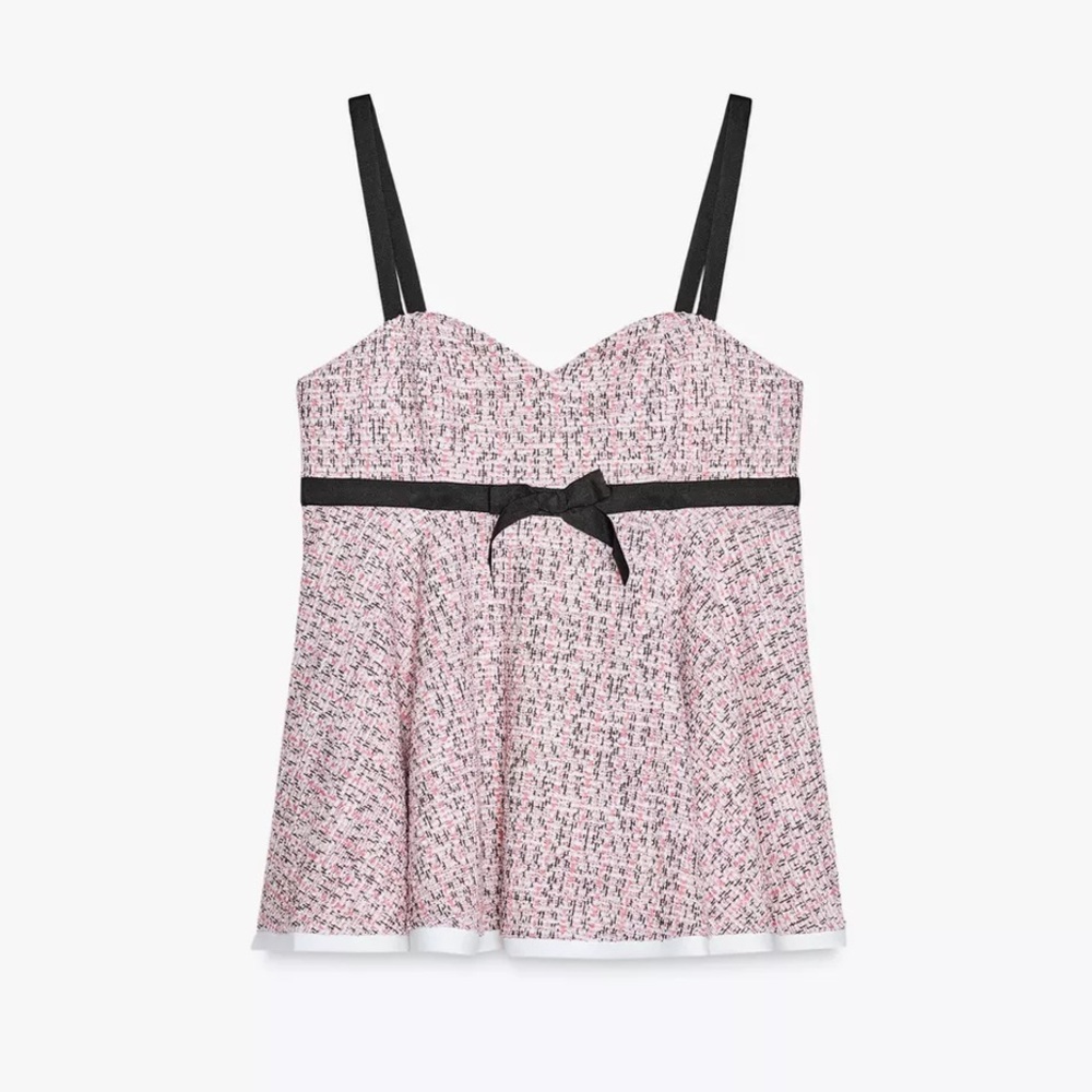 Zara Combination Structure Top Pink Black Tweed with Bow Ref 3644/172/620 NWT - Picture 5 of 13
